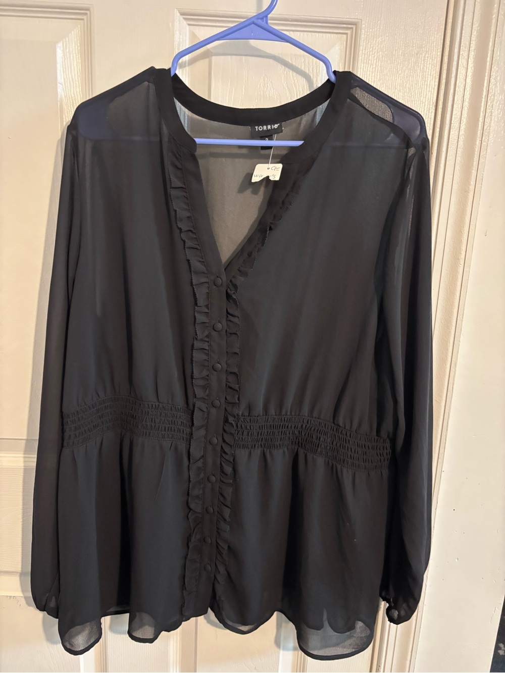 torrid Black Sheer Ruffle-Trim Button Front Blouse